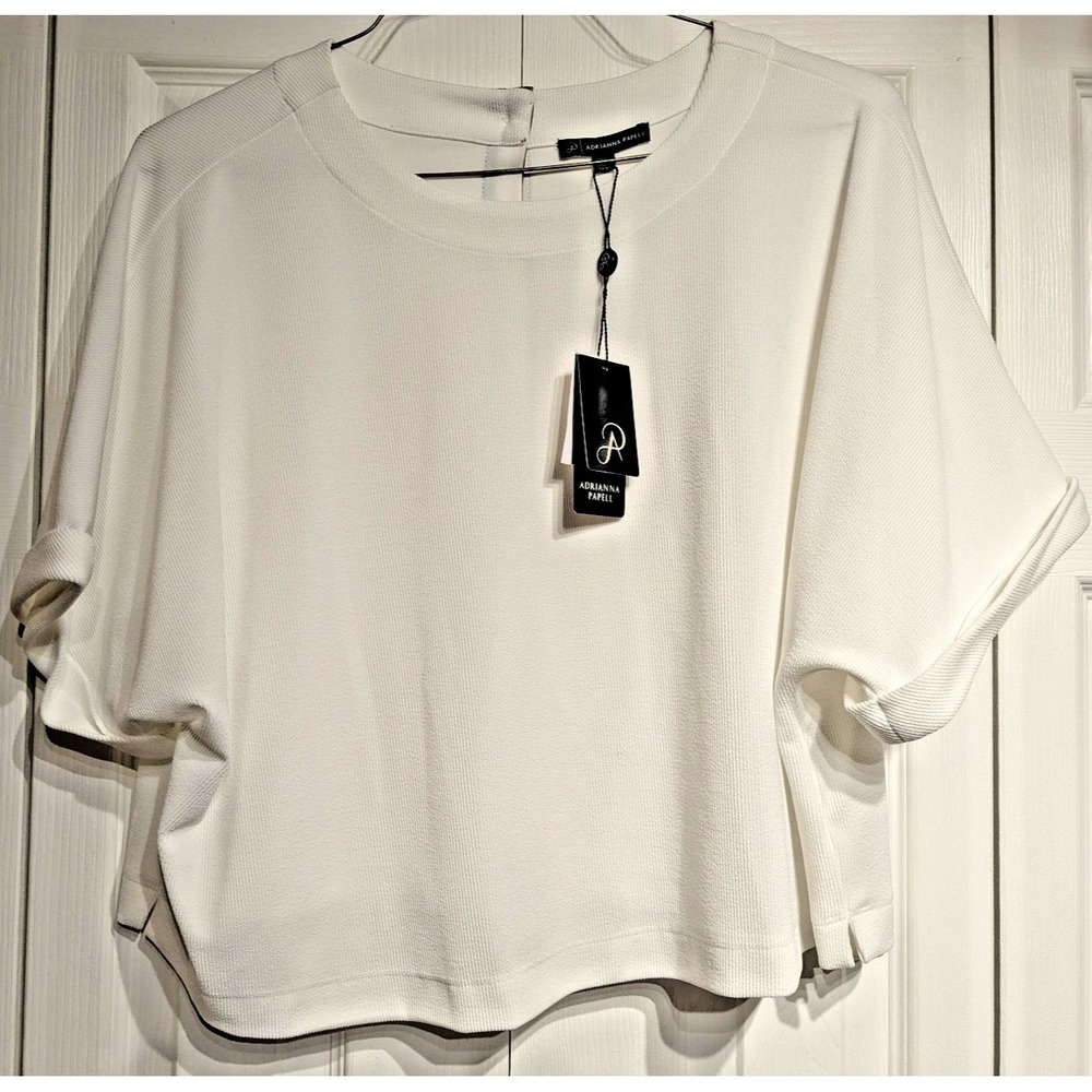 Adrianna Papell Shirt Womens XL Ivory Cropped Boxy Top Button Back Nordstrom NWT
